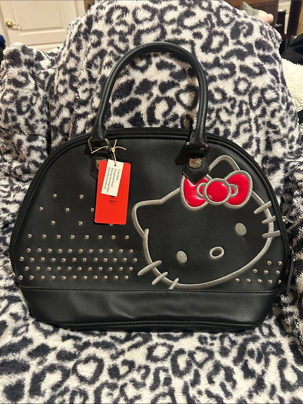 Hello Kitty Black Dome Satchel with Pink Bow and Silver Studs